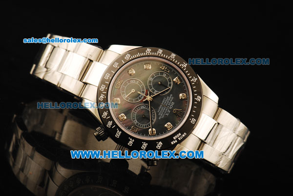 Rolex Daytona Chronograph Swiss Valjoux 7750 Automatic Movement Black MOP Dial with PVD Bezel and Steel Strap - Click Image to Close